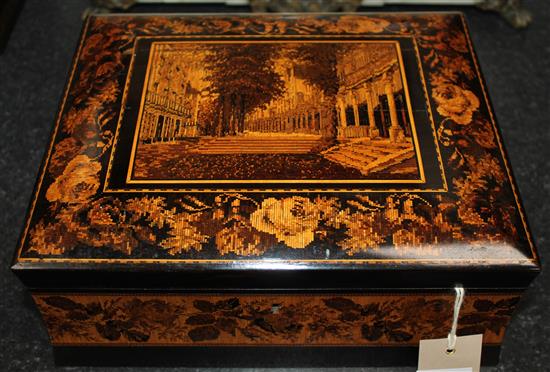 A Tunbridge ware coromandel Pantiles mosaic box, attributed to Henry Hollamby, 10.5in.